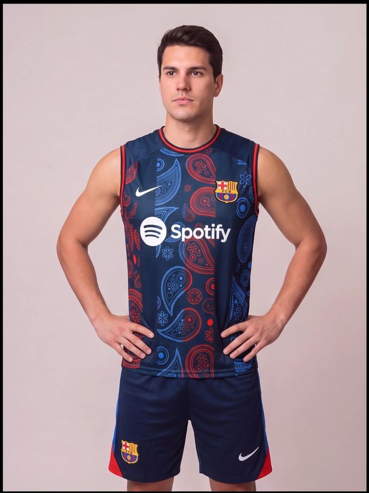 Kit Regata e Short Barcelona Pré-Jogo Azul 2024/25