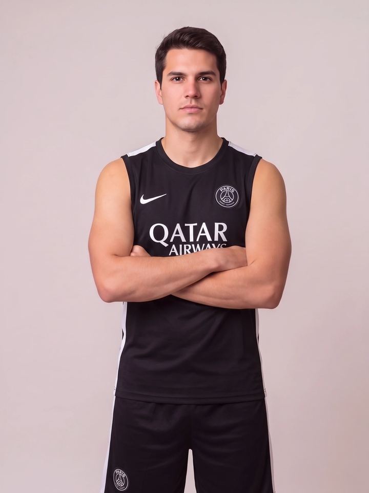 Kit Regata e Short Treino PSG Preto e Branco